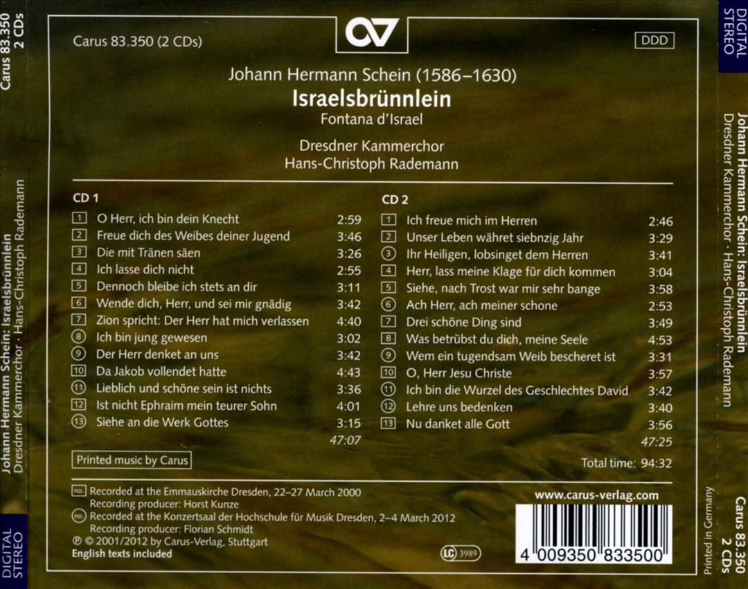 Johann Hermann Schein: Israelsbrünnlein cover art