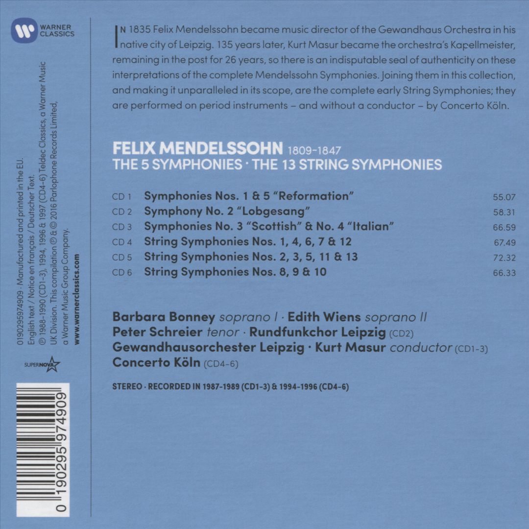 Mendelssohn: The 5 Symphonies; The 13 String Symphonies cover art