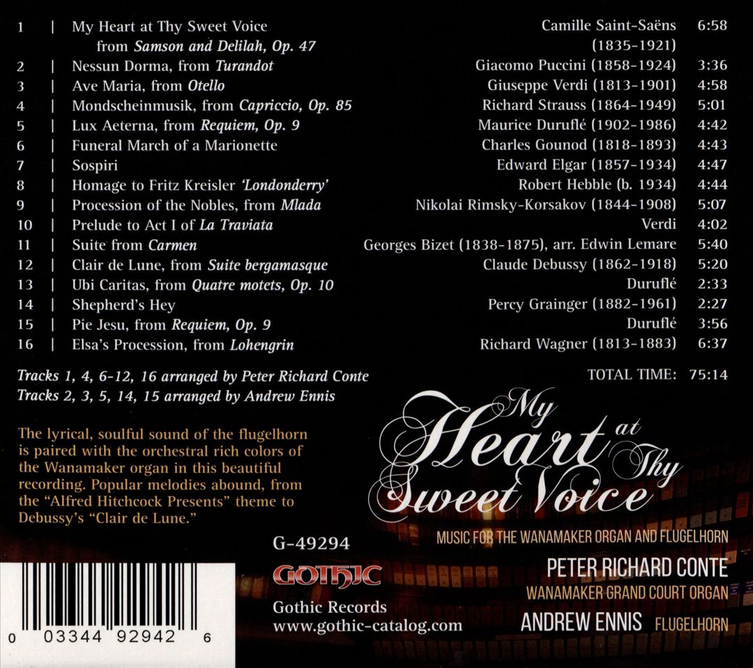 My Heart at Thy Sweet Voice: Music for the Wanamaker Organ and Flugelhorn cover art