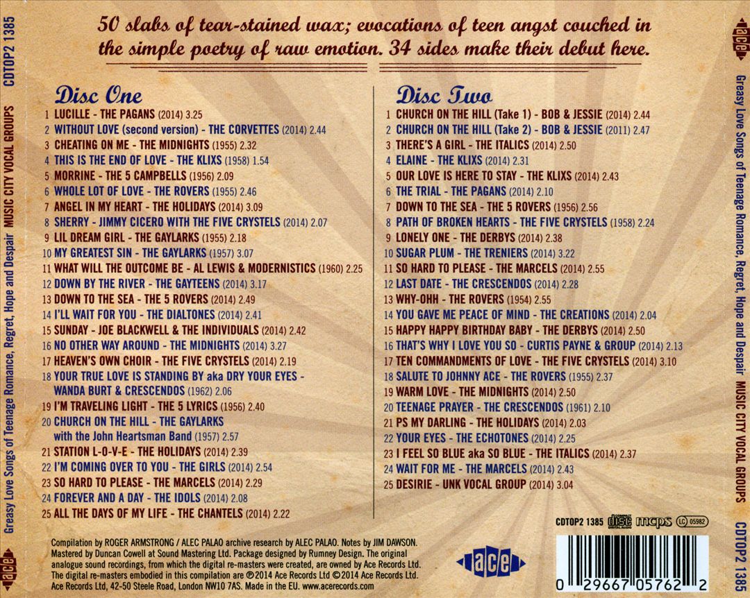 Music City Vocal Groups: Greasy Love Songs of Teenage Romance, Regret, Hope and Despair cover art