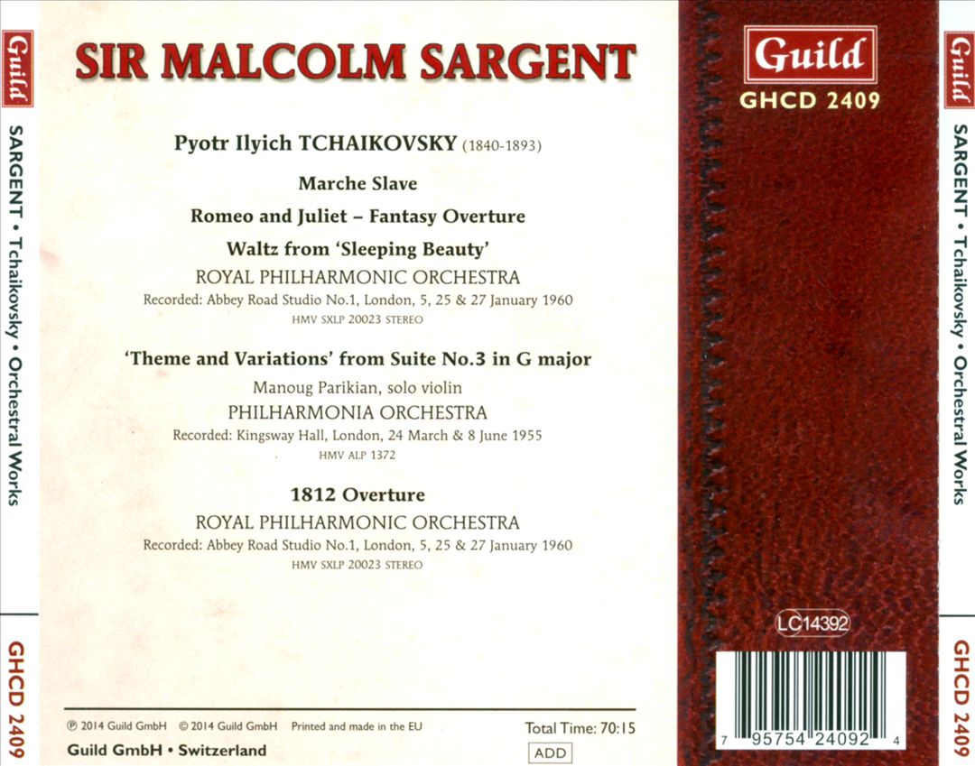 Tchaikovsky: Marche Slave; Romeo and Juliet; 1812 Overture; Theme and Variations Suite No. 3; Sleeping Beauty Waltz cover art