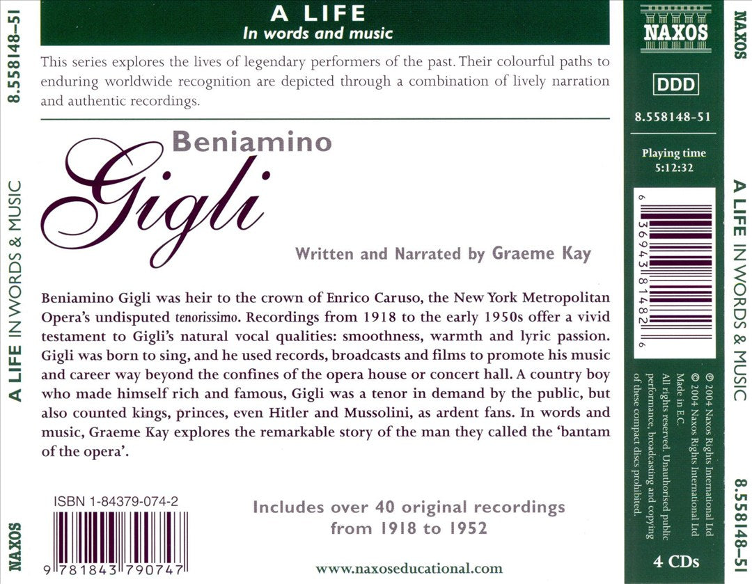 Beniamino Gigli: A Life in Words and Music cover art