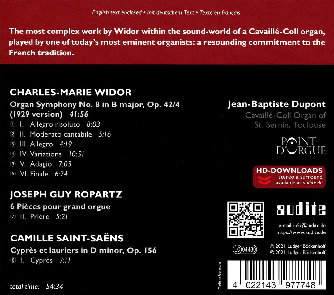 Widor: Symphony 8; Saint-Saens; Ropartz cover art