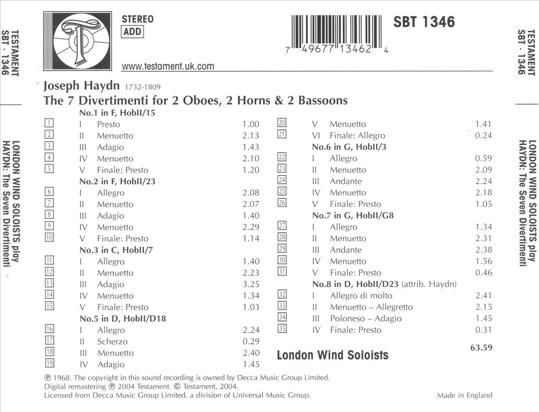 Haydn: The Seven Divertimenti cover art