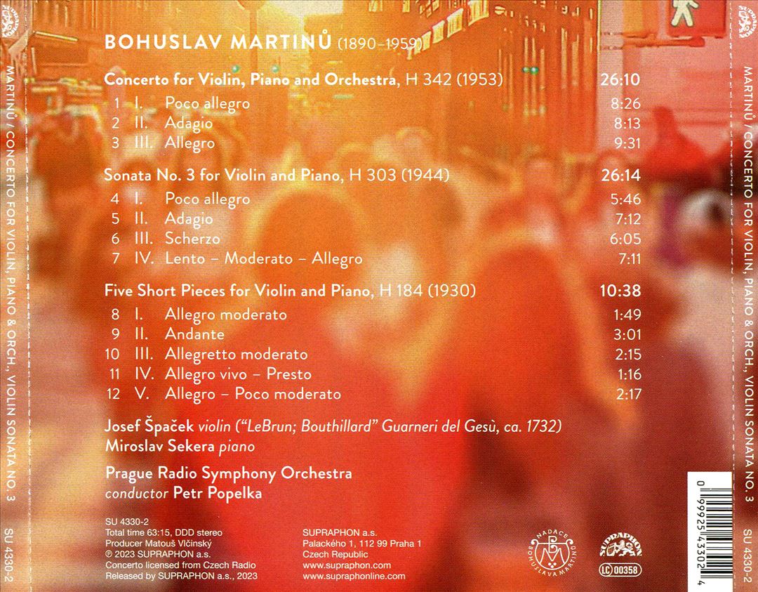 Martinu: Concerto for Violin, Piano and Orchestra; Violin Sonata No. 3; Five Short Pieces cover art