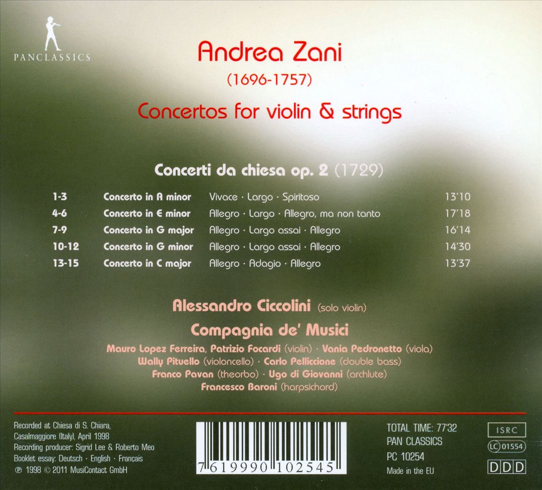 Andrea Zani: Concertos for Violin & Strings cover art