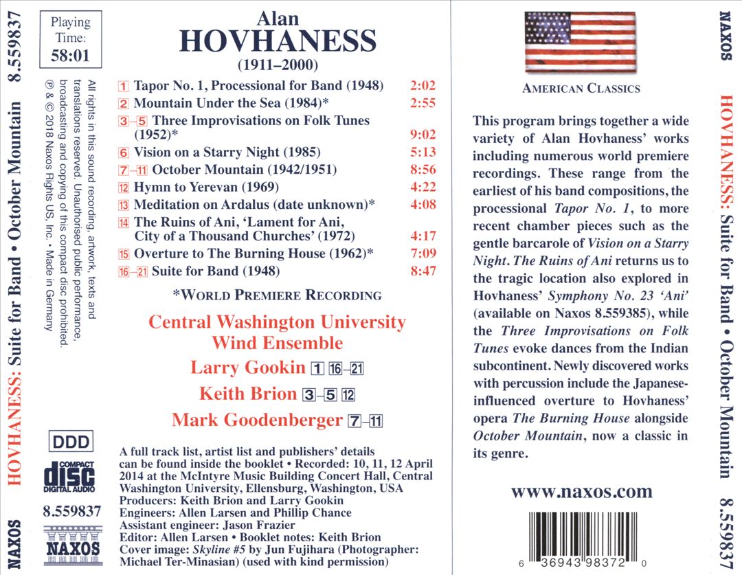 Alan Hovhaness: Suite for Band; October Mountain; The Ruins of Ani cover art