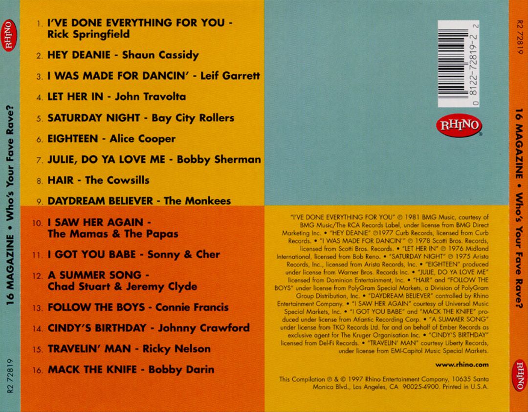 Who's Your Fave Rave: Teen Idols 1959-1981 cover art