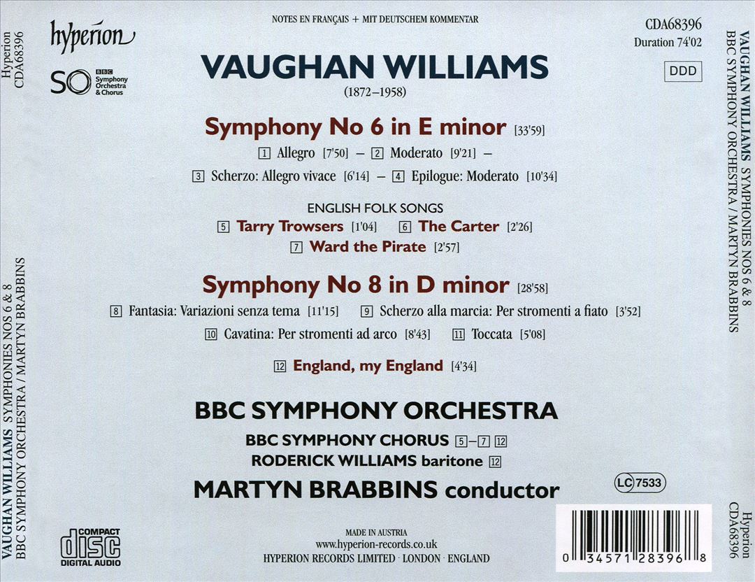 Vaughan Williams: Symphonies Nos 6 & 8 cover art