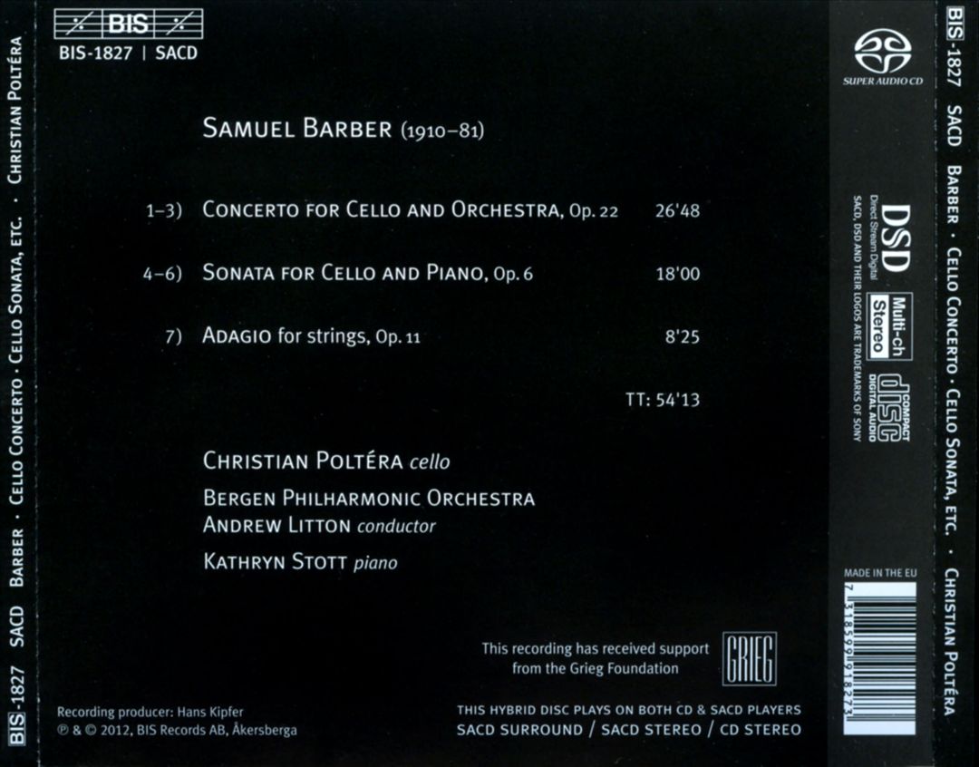 Barber: Cello Concerto; Sonata; Adagio for Strings cover art