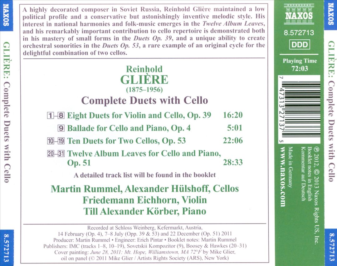 Reinhold Glière: Complete Duets with Cello cover art