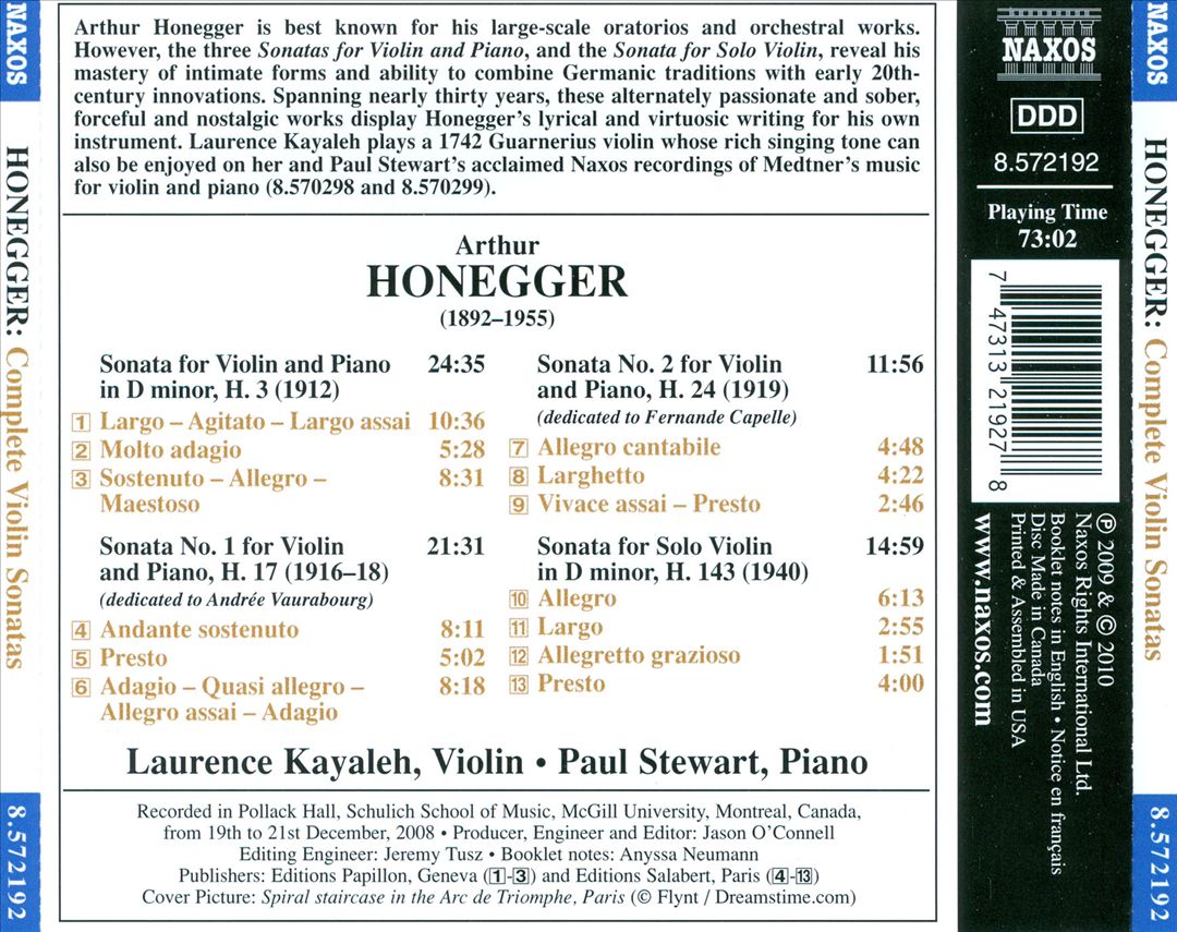 Arthur Honegger: Complete Violin Sonatas cover art