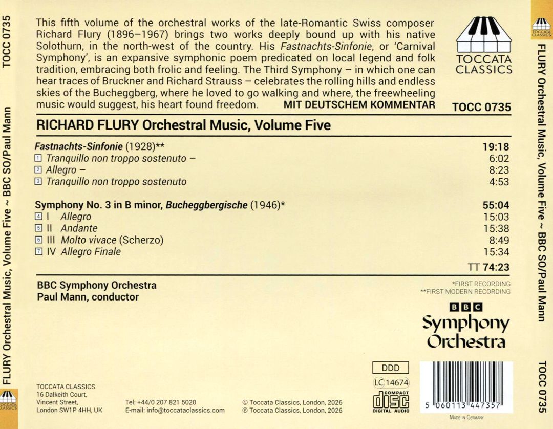 Richard Flury: Orchestral Music, Vol. 5 cover art