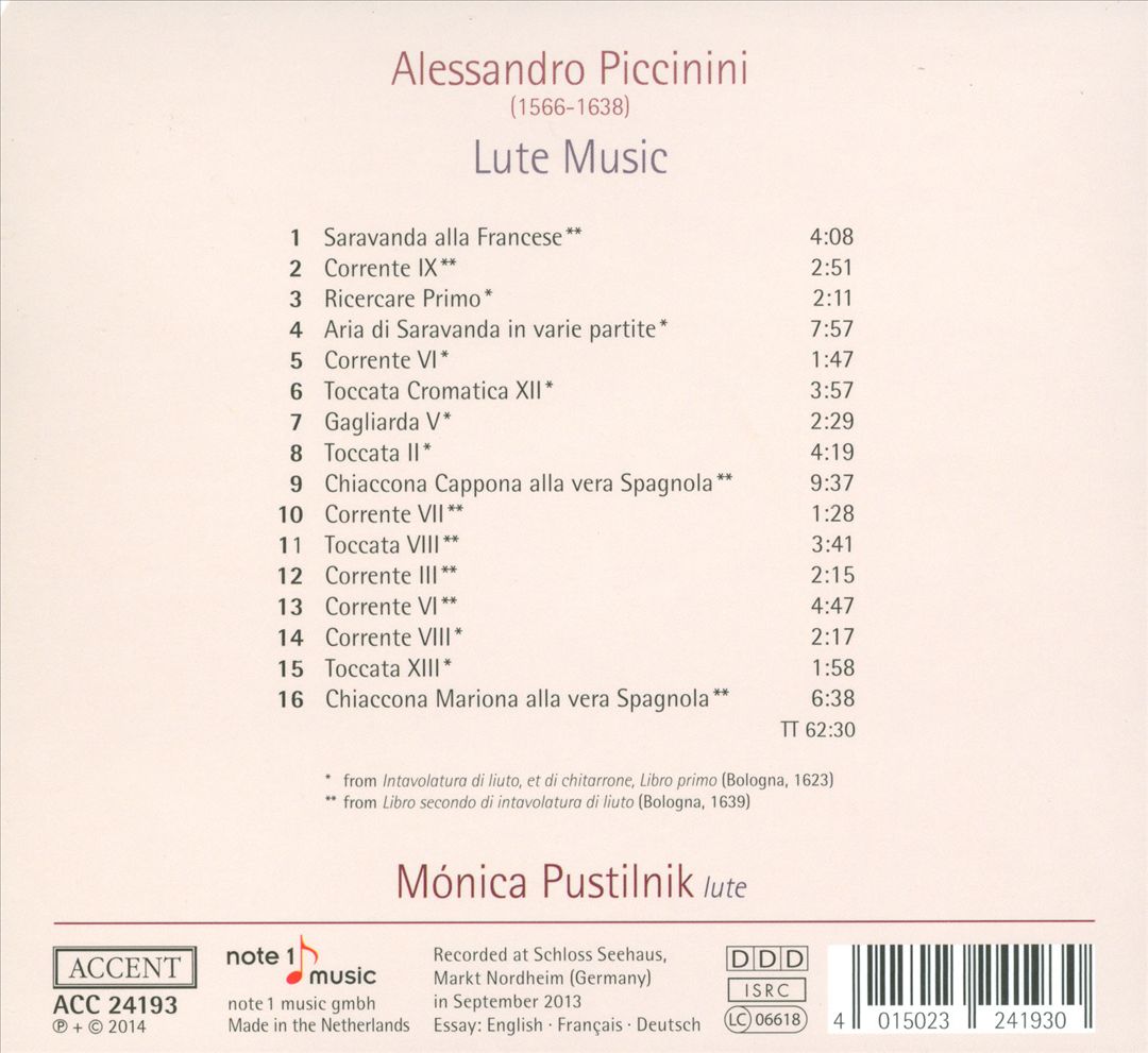 Alessandro Piccinini: Lute Music cover art