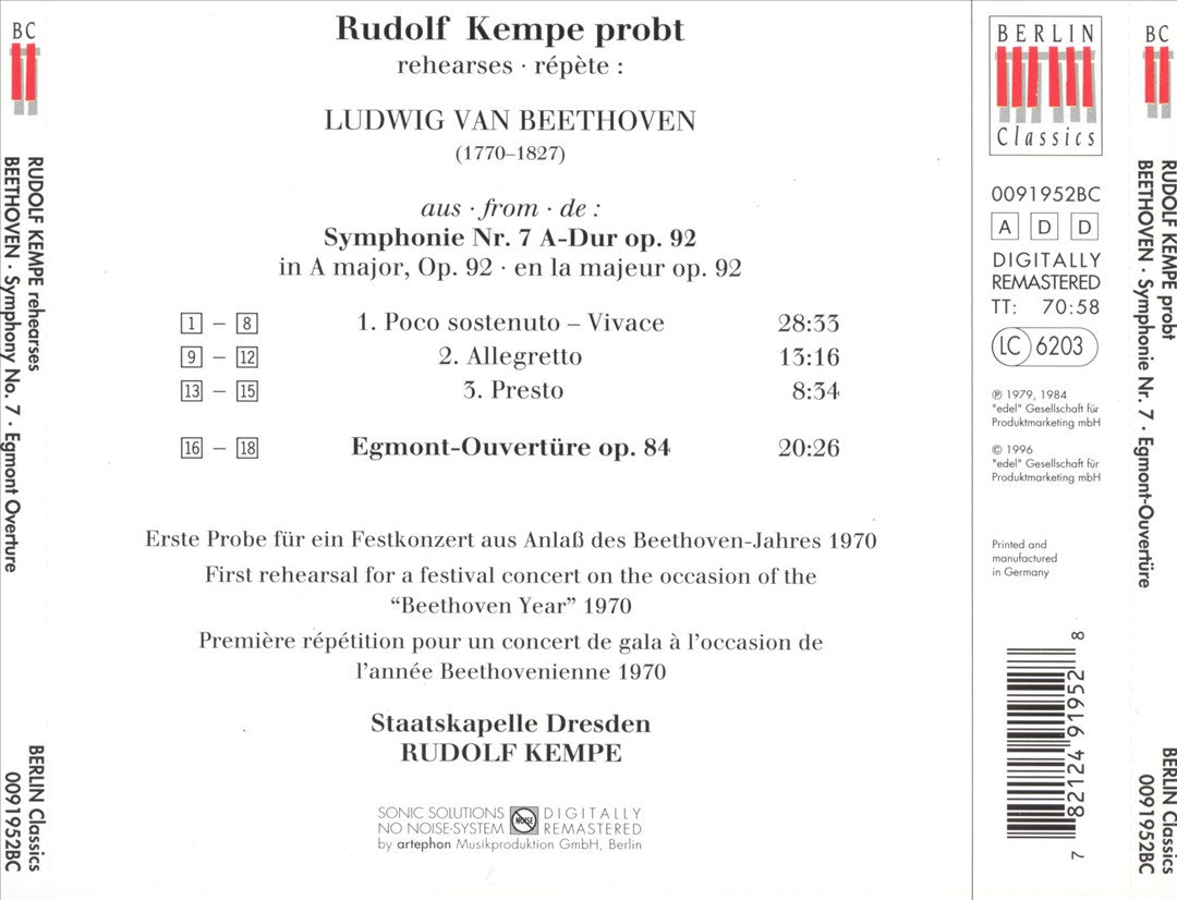 Beethoven: Symphony No. 7; Egmont Overture cover art