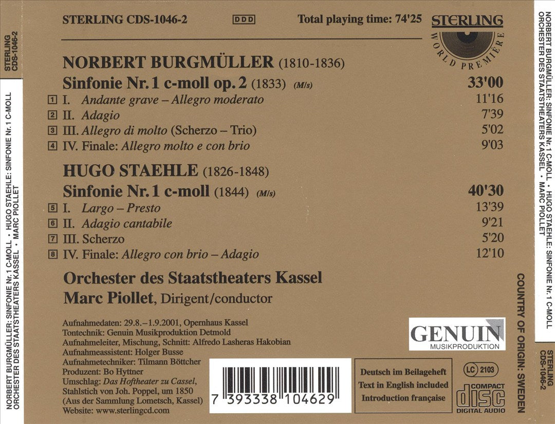 Norbert Burgmüller: Sinfonie No. 1 C-moll Op. 2; Hugo Staehle: Sinfonie No. 1 C-moll cover art