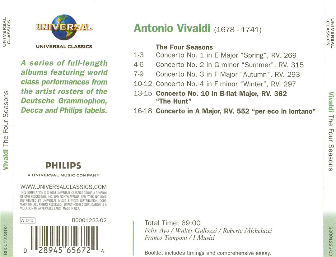 Vivaldi: The Four Seasons; Concerto No. 10 in B flat major "The Hunt"; Concerto in A major "per eco in lontano" cover art