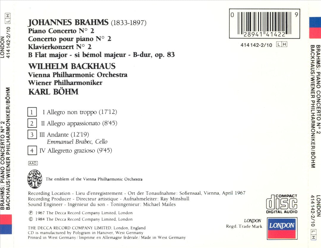Brahms: Piano Concerto 2 cover art