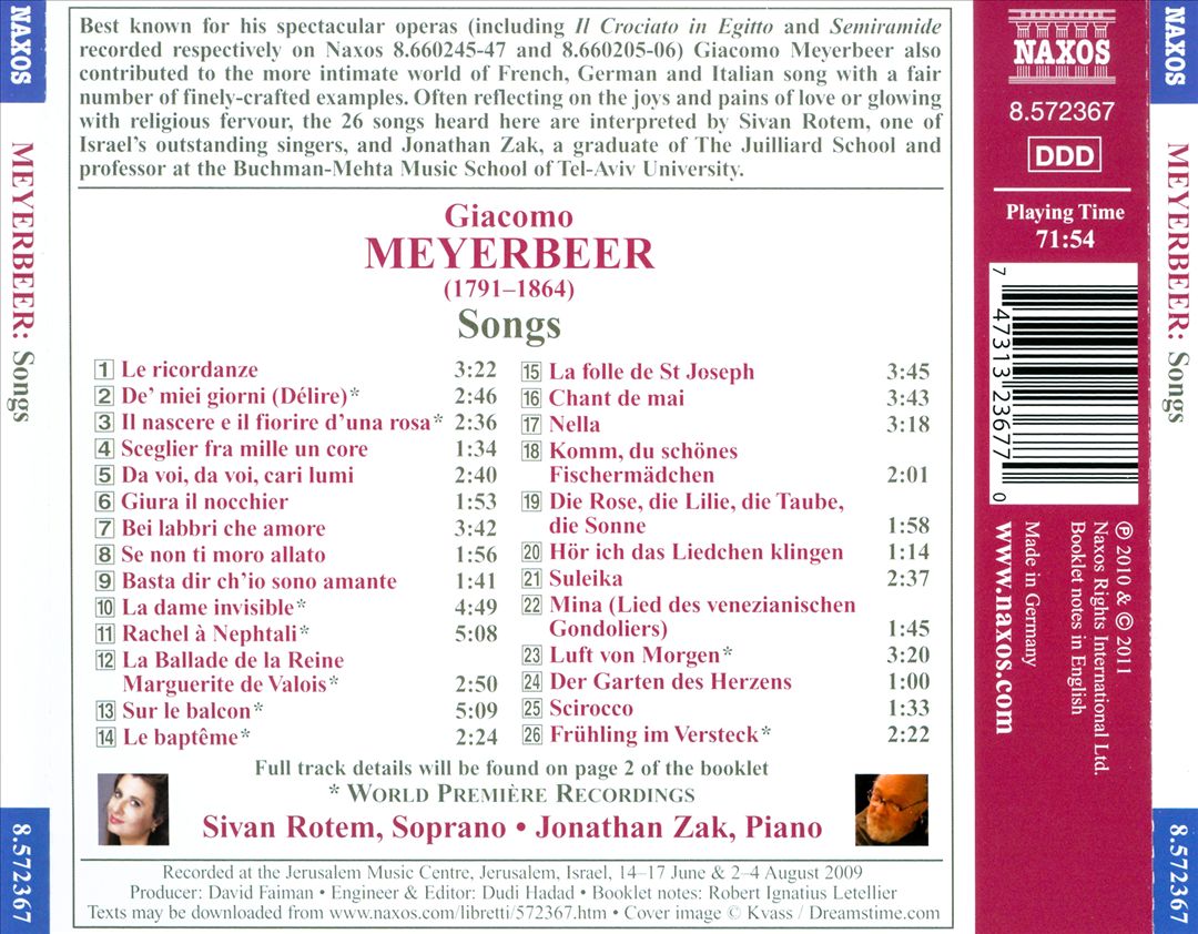 Meyerbeer: Songs cover art