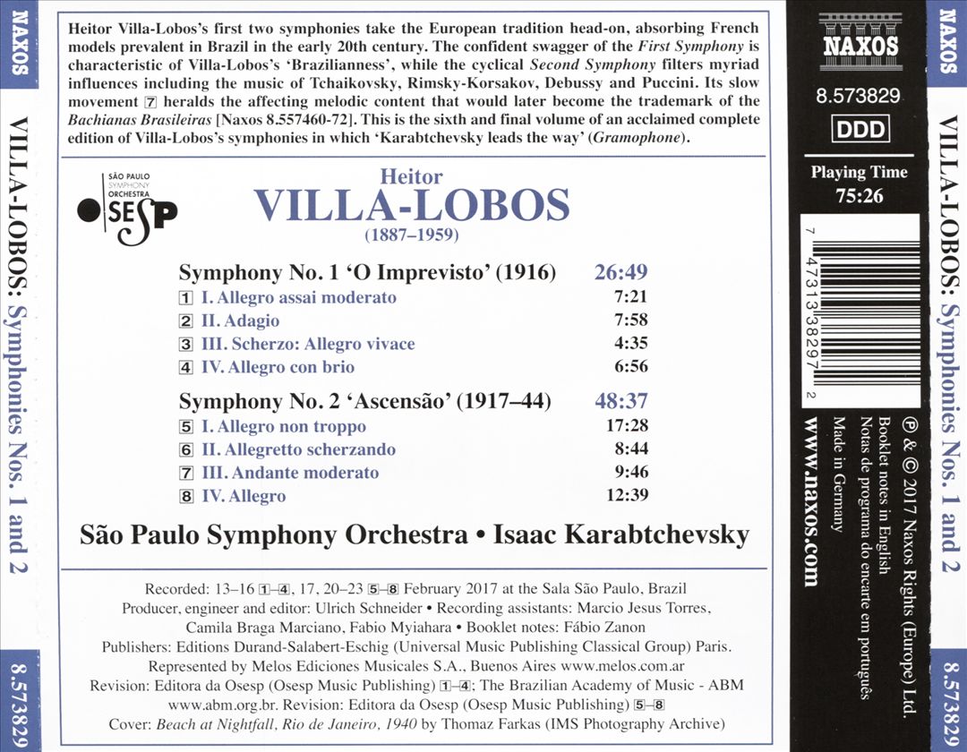 Heitor Villa-Lobos: Symphony No. 1 "O Imprevisto"; Symphony No. 2 "Ascensão" cover art