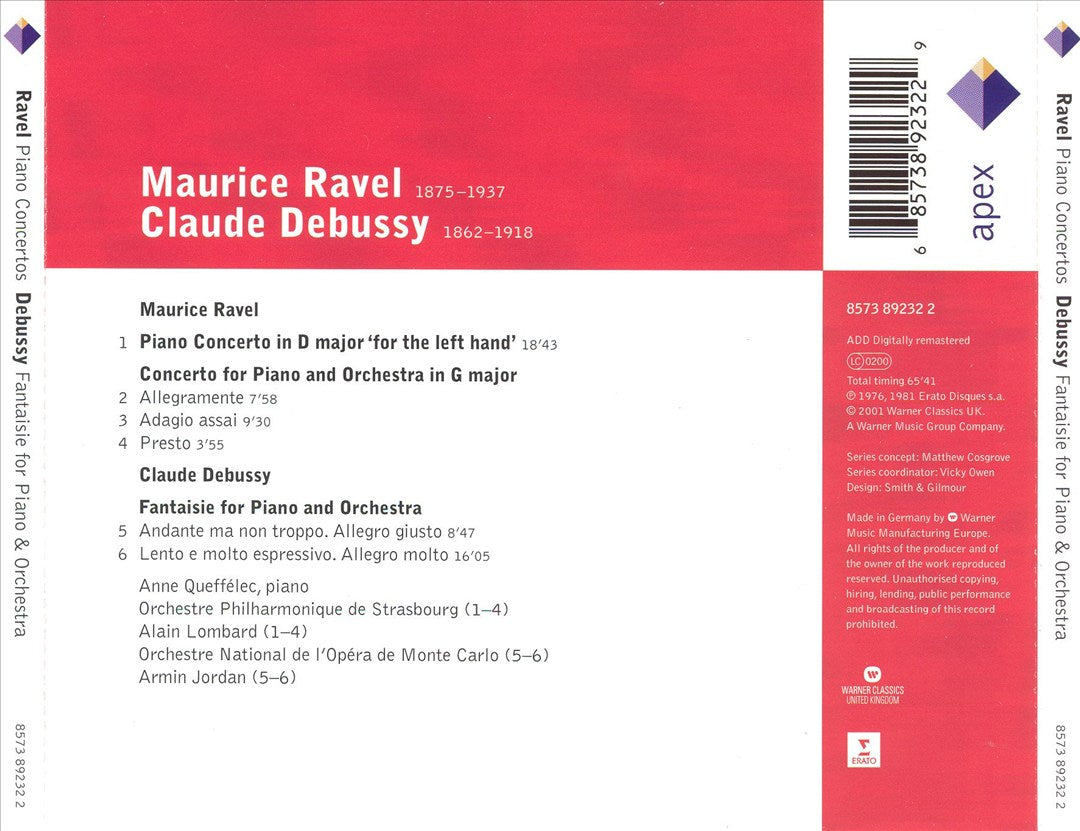 Ravel: Piano Concertos; Debussy: Fantaisie for Piano and Orchestra cover art