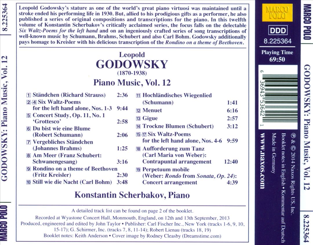 Godowsky: Six Waltz-Poems for the left hand; Concert Study; Transcriptions cover art