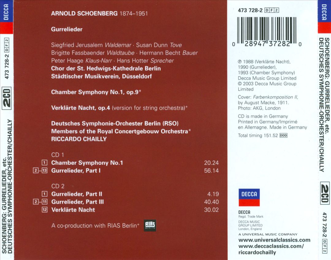 Schoenberg: Gurrelieder; Chamber Symphony No. 1; Verklärte Nacht cover art