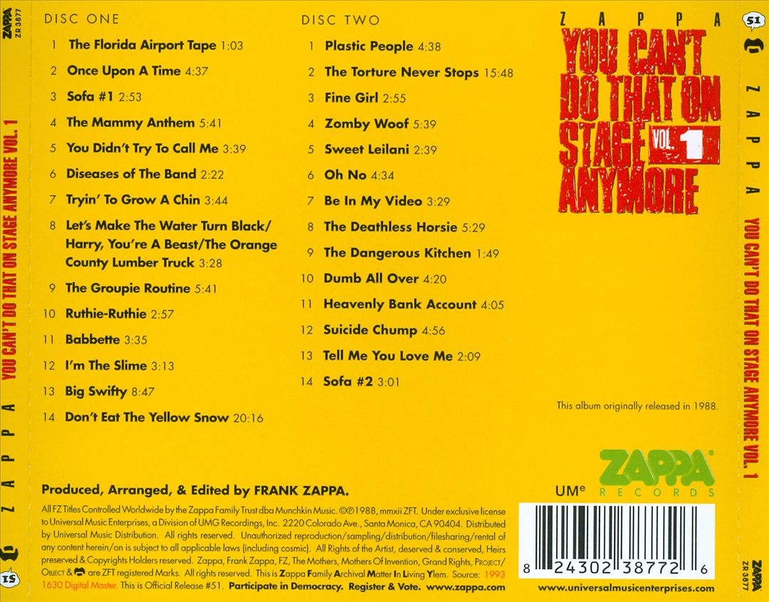 You Can't Do That on Stage Anymore, Vol. 1 cover art