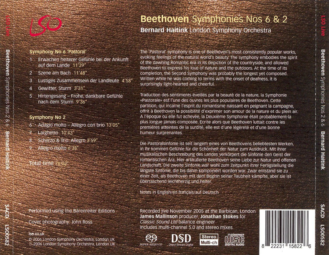 Beethoven: Symphony No. 6 "Pastoral"; Symphony No. 2 cover art