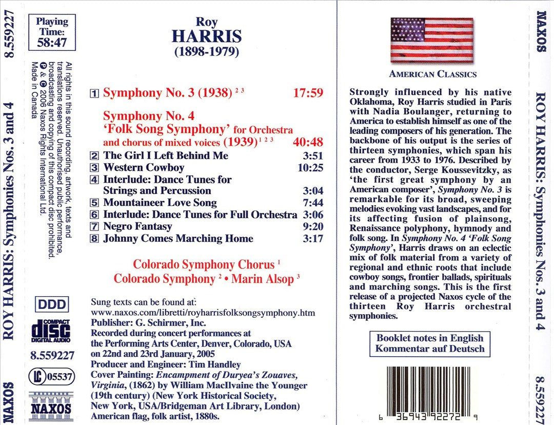 Roy Harris: Symphony No. 3; Symphony No. 4 'Folk Song Symphony' cover art