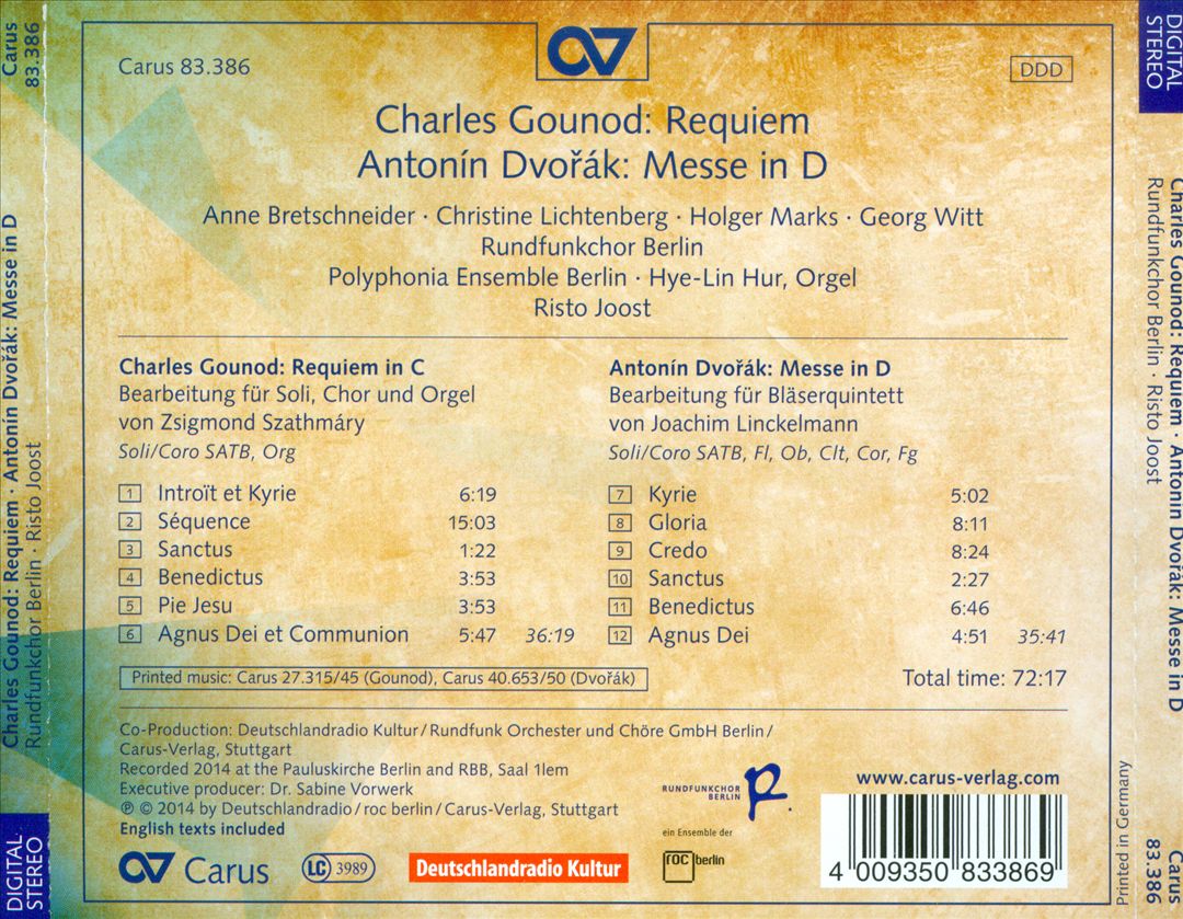 Charles Gounod: Requiem; Antonín Dvorák: Messe in D cover art