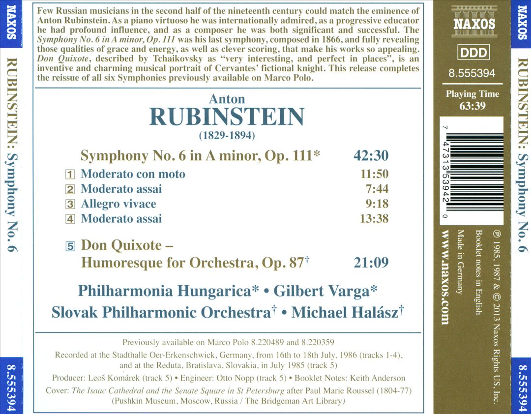 Anton Rubinstein: Symphony No. 6 cover art