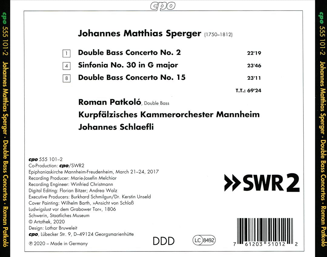 Johann Matthias Sperger: Double Bass Concertos Nos. 2 & 15; Sinfonia No. 30 cover art