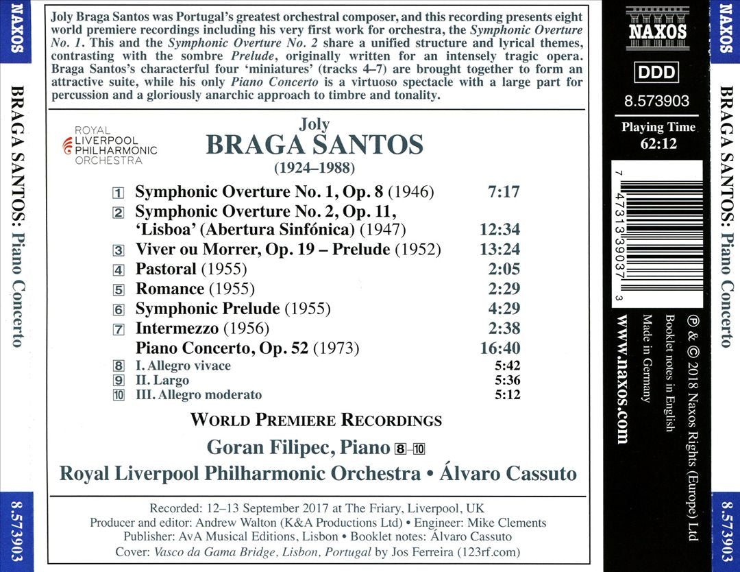 Joly Braga Santos: Piano Concerto; Symphonic Overtures Nos. 1 and 2 cover art