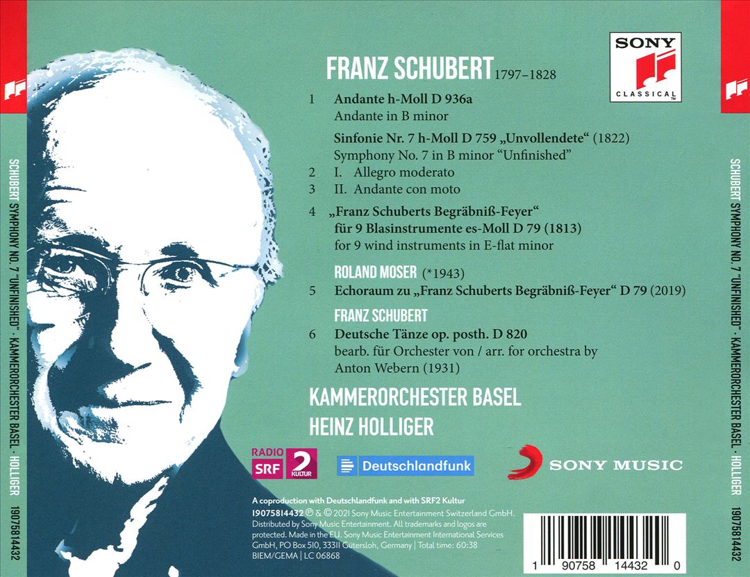 Schubert: Symphony No. 7 "Unfinished"; Franz Schuberts Begräbniß-Feyer; R. Moser: Echoraum zu Franz Schuberts Begräbniß-Feyer cover art