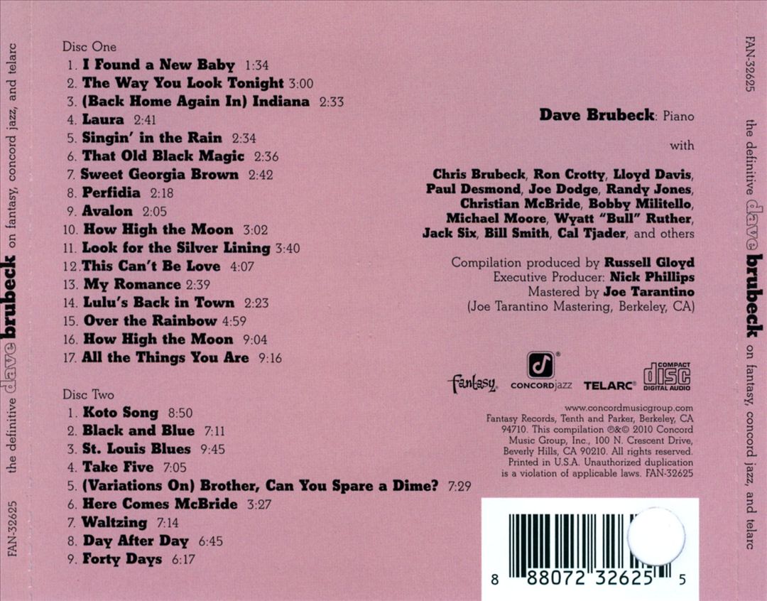 Definitive Dave Brubeck on Fantasy, Concord Jazz and Telarc cover art