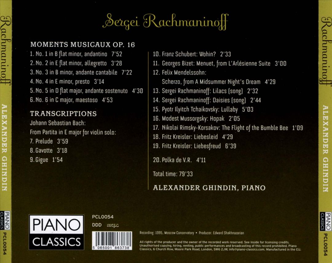 Rachmaninoff: Moments Musicaux, Op. 16; Transcriptions cover art