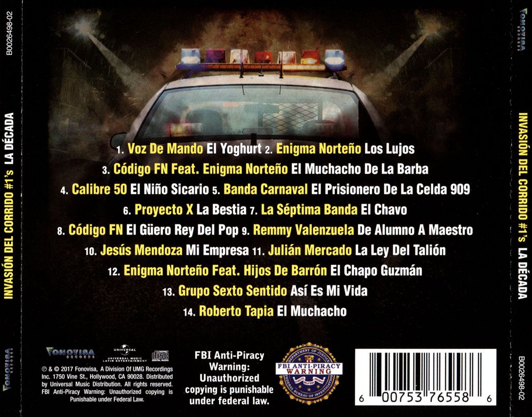 Invasion del Corrido No. 1's - La Decada cover art