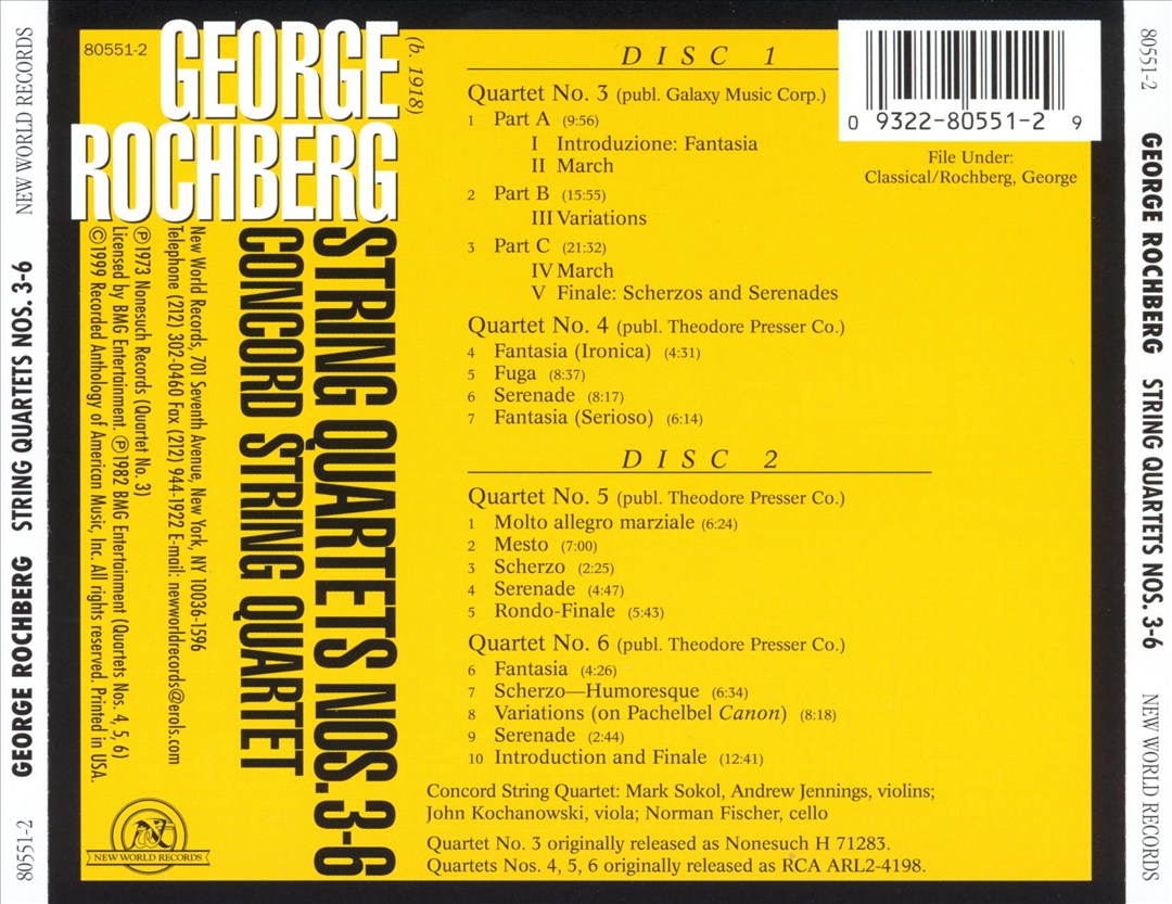 Rochberg: String Quartets Nos. 3-6 cover art