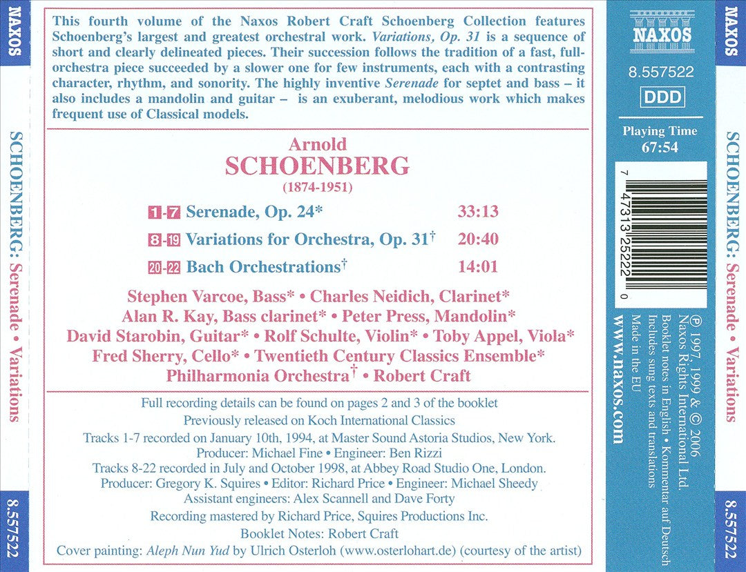 Schoenberg: Serenade; Variations, Op. 31; Bach Orchestrations cover art