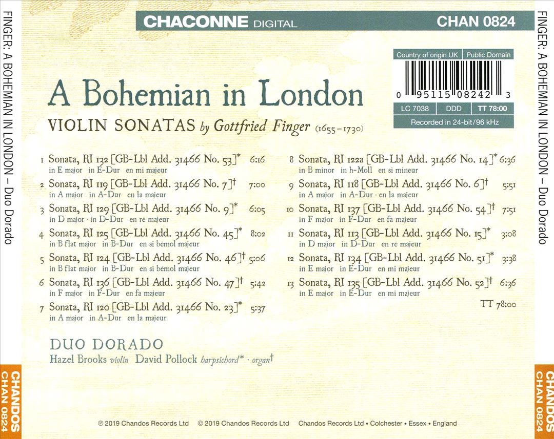 Bohemian in London: Violin Sonatas by Gottfried Finger cover art