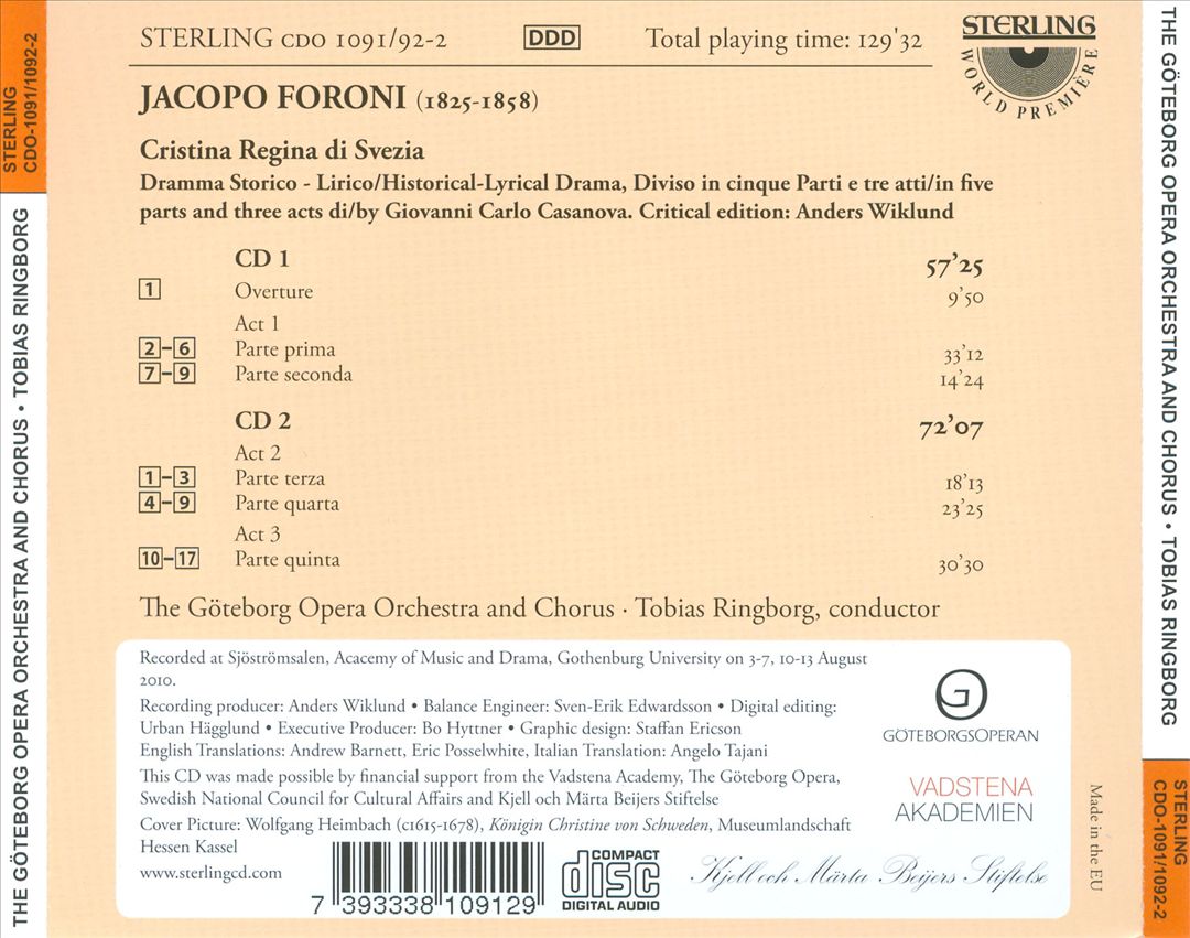 Jacopo Foroni: Cristina Regina di Svezia cover art