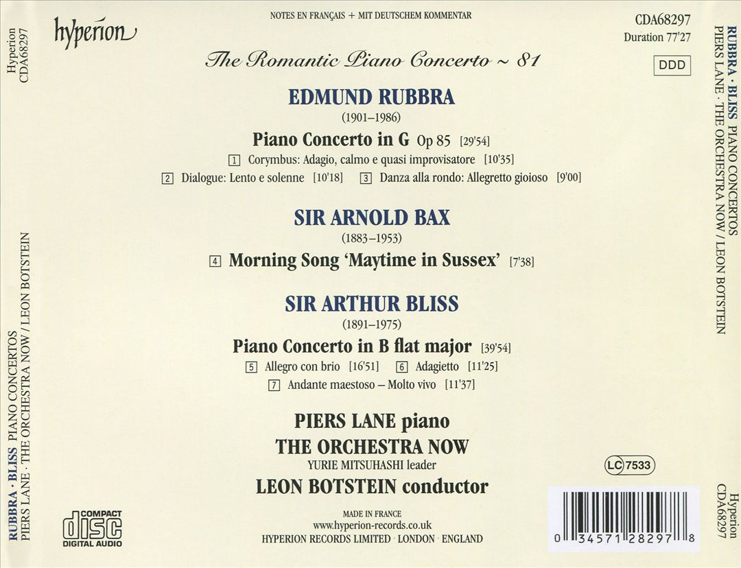 Romantic Piano Concerto, Vol. 81: Rubbra, Bliss cover art