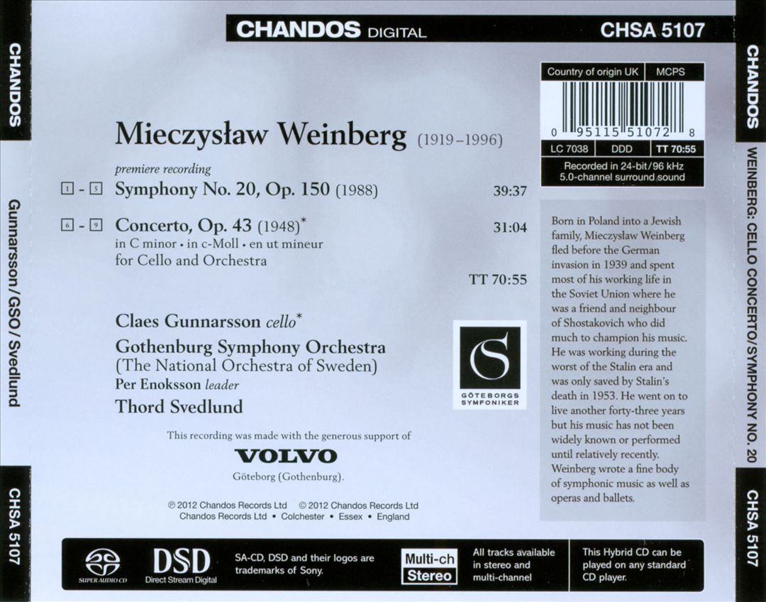 Mieczyslaw Weinberg: Cello Concerto; Symphony No. 20 cover art