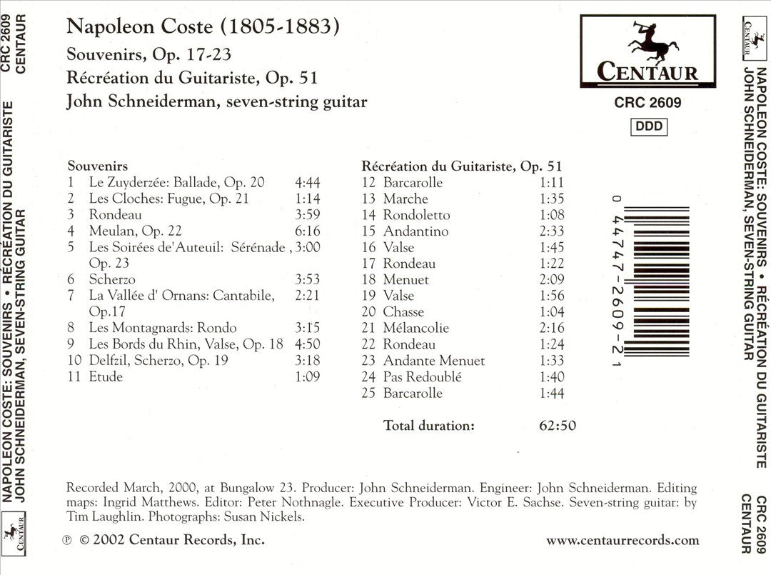 Napoleon Coste: Souvenir, Op. 17-23; Récréation du Guitariste, Op. 51 cover art