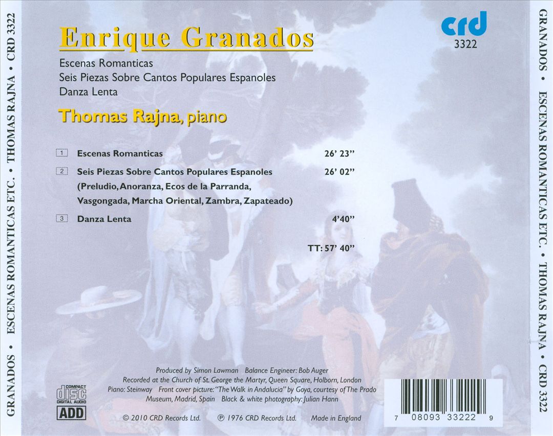 Granados: Escenas Románticas; Seis Piezas sobre Cantos Populares Españolas; Danza Lenta cover art