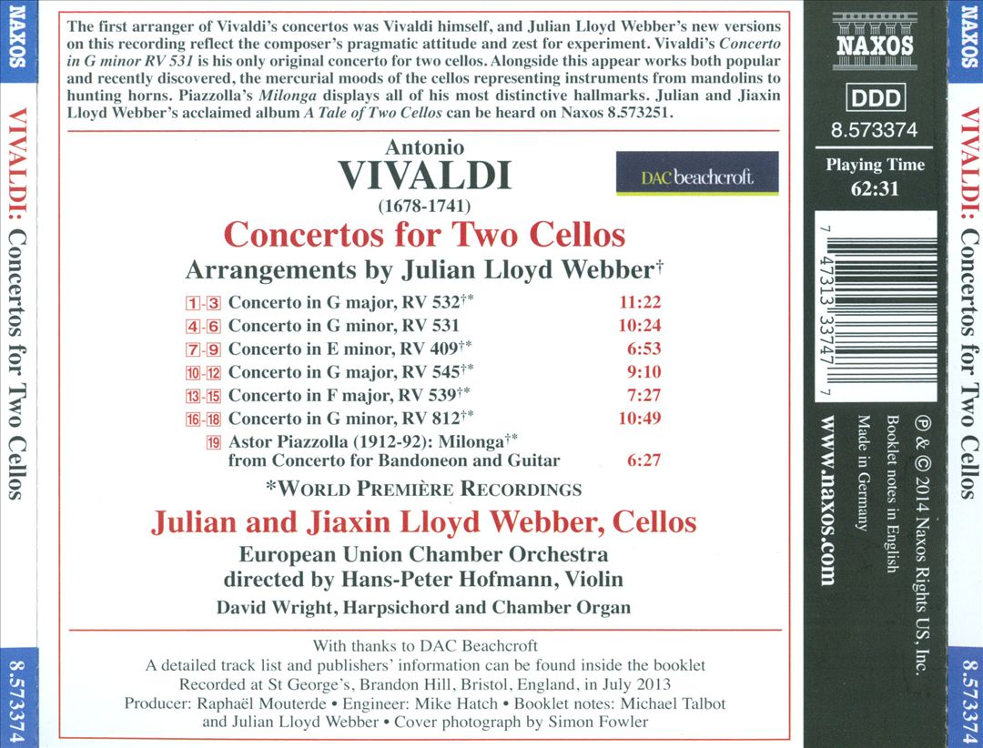 Vivaldi: Concertos for Two Cellos cover art