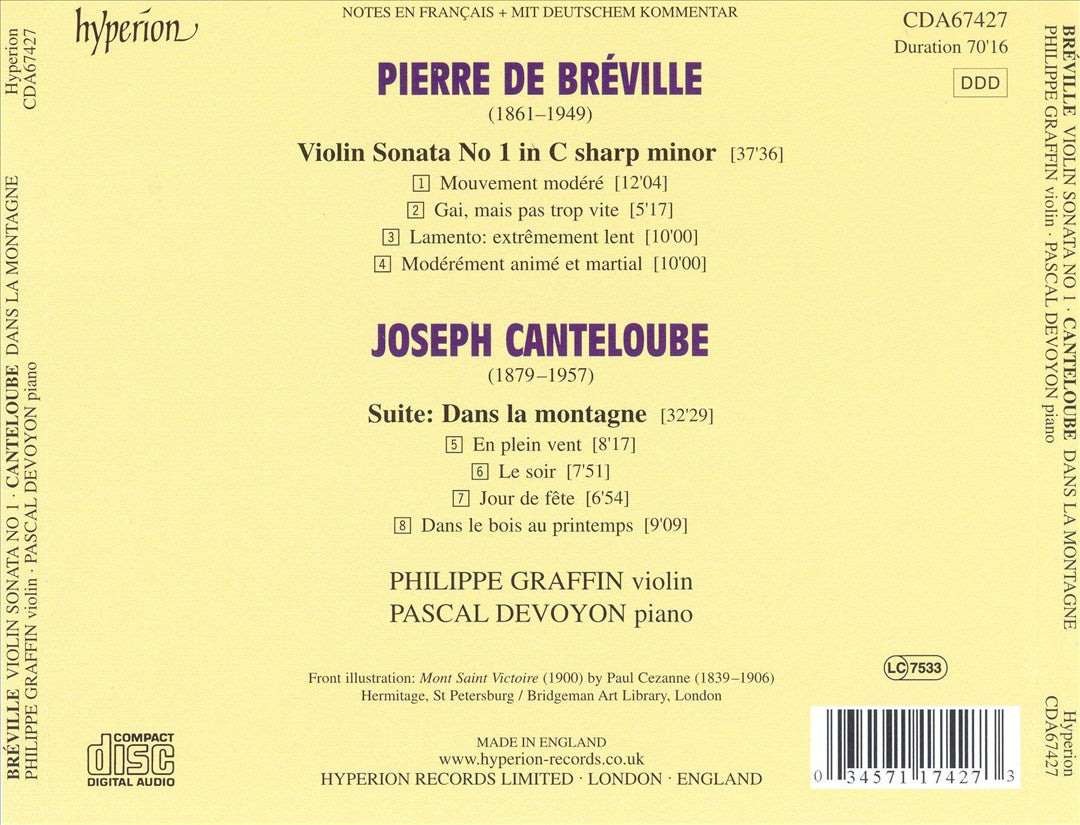 Joseph Canteloube, Pierre de Bréville: Music for Violin and Piano cover art