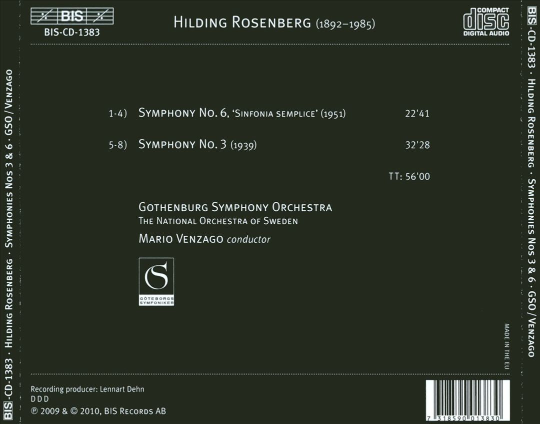 Hilding Rosenberg: Symphonies Nos. 3 & 6 cover art