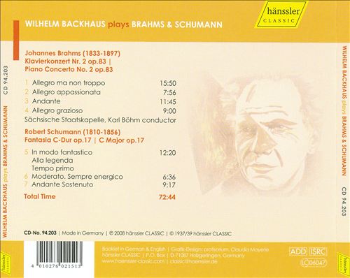 Wilhelm Backhaus plays Brahms & Schumann cover art